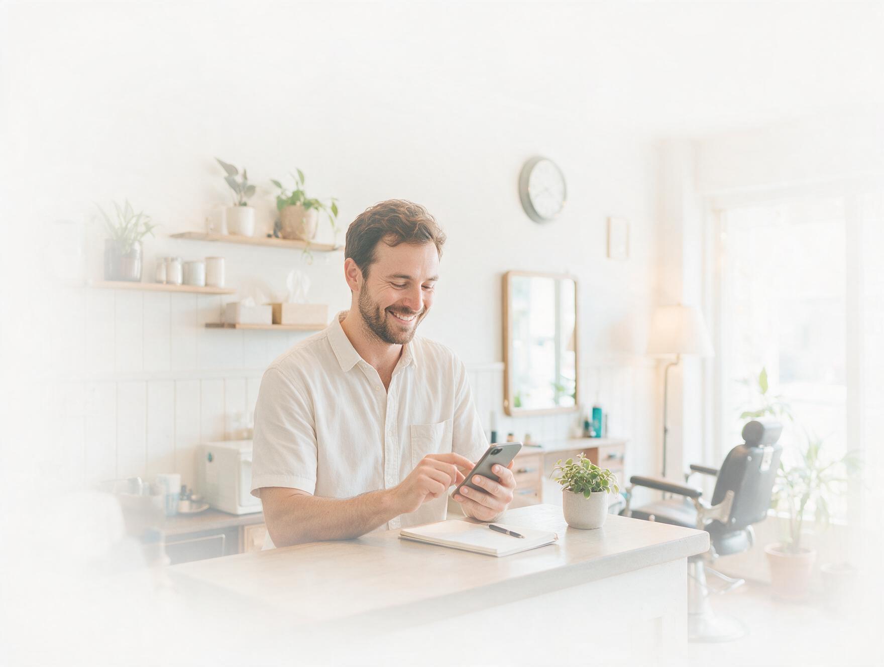 Business owner answering messages on their phone